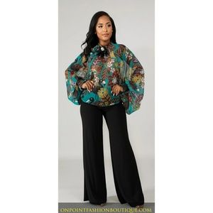 Green Brocade Sheer Top